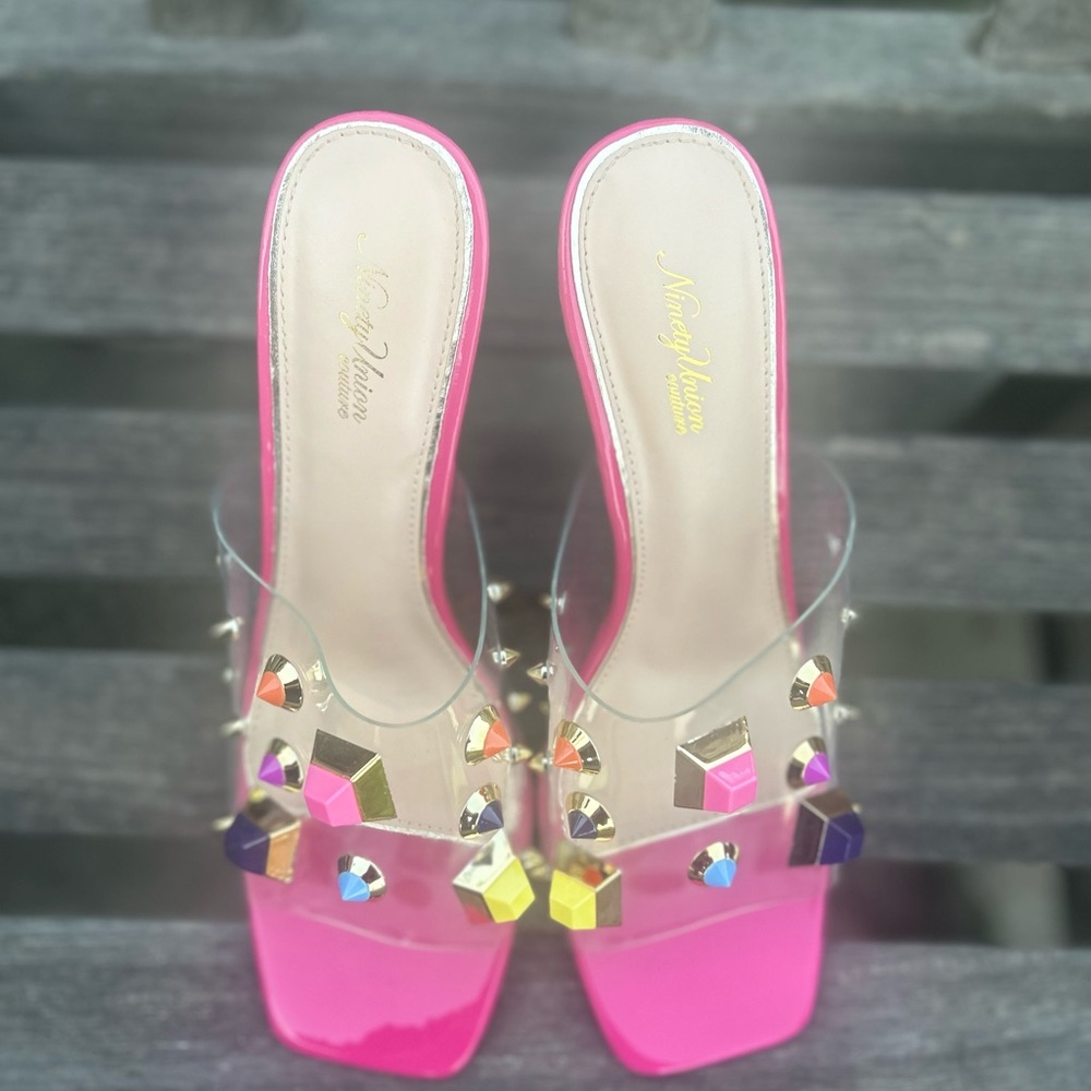 Ninety union couture Pink Studded Heels with Clear Straps
